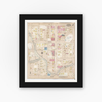 Old map wall art mockup — black gallery frame with white mat — Sanborn Fire Insurance Map from Clinton, Vermillion County, Indiana (1947), Sheet #0004