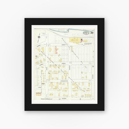 Old map wall art mockup — black gallery frame with white mat — Sanborn Fire Insurance Map from Marinette, Marinette County, Wisconsin (1910), Sheet #0030