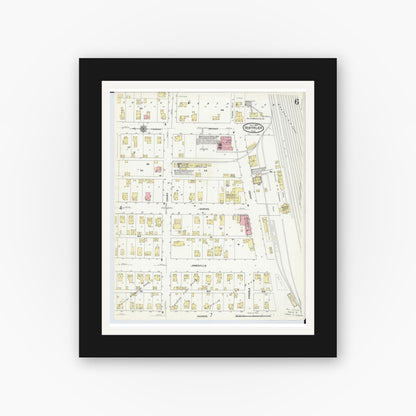 Old map wall art mockup — black gallery frame with white mat — Sanborn Fire Insurance Map from Montpelier, Williams County, Ohio (1910), Sheet #0006