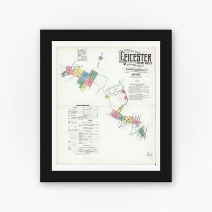 Old map wall art mockup — black gallery frame with white mat — Sanborn Fire Insurance Map from Leicester, Worcester County, Massachusetts (1910) - Complete Map Set