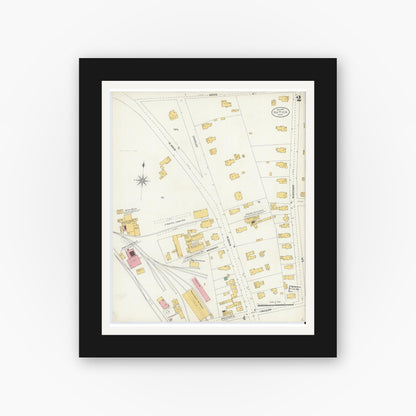 Old map wall art mockup — black gallery frame with white mat — Sanborn Fire Insurance Map from Natick, Middlesex County, Massachusetts (1904), Sheet #0002