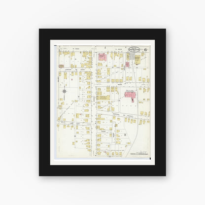 Old map wall art mockup — black gallery frame with white mat — Sanborn Fire Insurance Map from East Palestine, Columbiana County, Ohio (1915), Sheet #0006