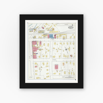 Old map wall art mockup — black gallery frame with white mat — Sanborn Fire Insurance Map from Blissfield, Lenawee County, Michigan (1919), Sheet #0004