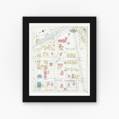 Old map wall art mockup — black gallery frame with white mat — Sanborn Fire Insurance Map from Connersville, Fayette County, Indiana (1919), Sheet #0004