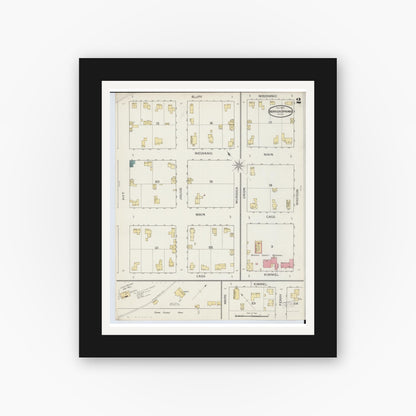 Old map wall art mockup — black gallery frame with white mat — Sanborn Fire Insurance Map from Berrien Springs, Berrien County, Michigan (1893), Sheet #0002
