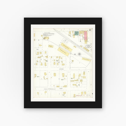 Old map wall art mockup — black gallery frame with white mat — Sanborn Fire Insurance Map from Dixon, Solano County, California (1900), Sheet #0002