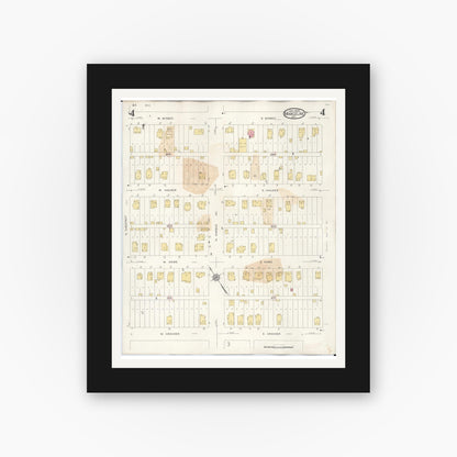 Old map wall art mockup — black gallery frame with white mat — Sanborn Fire Insurance Map from Marceline, Linn County, Missouri (1939), Sheet #0004