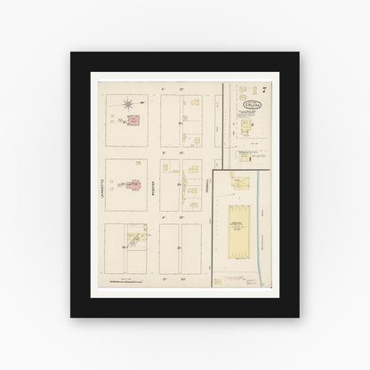 Old map wall art mockup — black gallery frame with white mat — Sanborn Fire Insurance Map from Colusa, Colusa County, California (1889), Sheet #0007
