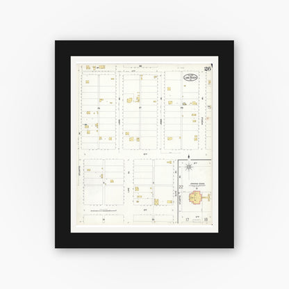 Old map wall art mockup — black gallery frame with white mat — Sanborn Fire Insurance Map from Long Beach, Los Angeles County, California (1902), Sheet #0026