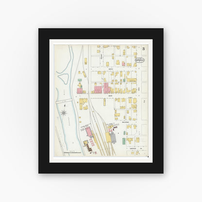Old map wall art mockup — black gallery frame with white mat — Sanborn Fire Insurance Map from West Middlesex, Mercer County, Pennsylvania (1900), Sheet #0003