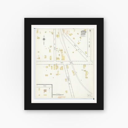 Old map wall art mockup — black gallery frame with white mat — Sanborn Fire Insurance Map from Hudson, Summit County, Ohio (1916), Sheet #0007