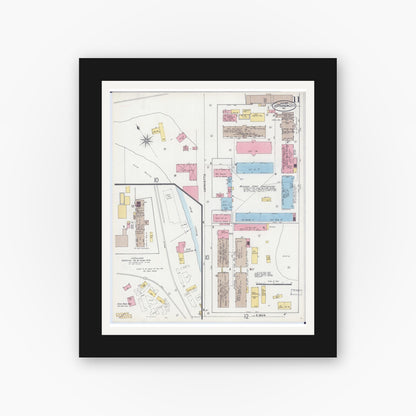 Old map wall art mockup — black gallery frame with white mat — Sanborn Fire Insurance Map from Jefferson City, Cole County, Missouri (1898), Sheet #0011