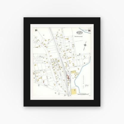 Old map wall art mockup — black gallery frame with white mat — Sanborn Fire Insurance Map from Wakefield, Middlesex County, Massachusetts (1923), Sheet #0016
