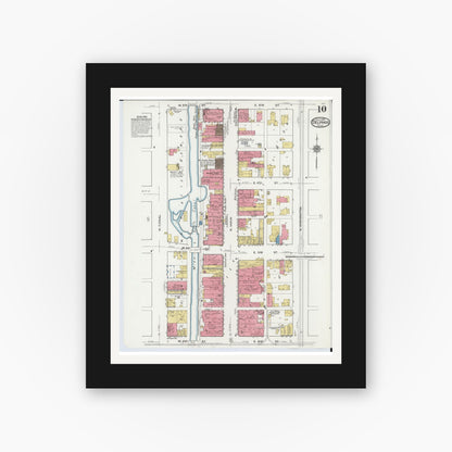 Old map wall art mockup — black gallery frame with white mat — Sanborn Fire Insurance Map from Delphos, Van Wert And Allen Counties, Ohio (1921), Sheet #0010