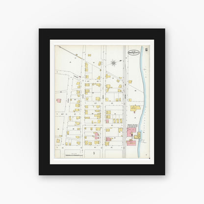 Old map wall art mockup — black gallery frame with white mat — Sanborn Fire Insurance Map from Monongahela City, Washington County, Pennsylvania (1900), Sheet #0002