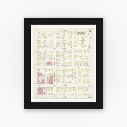Old map wall art mockup — black gallery frame with white mat — Sanborn Fire Insurance Map from Noblesville, Hamilton County, Indiana (1914), Sheet #0003