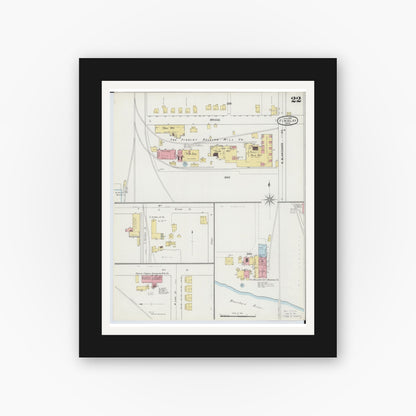 Old map wall art mockup — black gallery frame with white mat — Sanborn Fire Insurance Map from Findlay, Hancock County, Ohio (1895), Sheet #0022