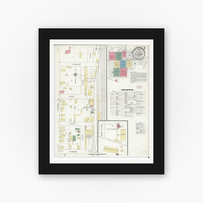 Old map wall art mockup — black gallery frame with white mat — Sanborn Fire Insurance Map from Clinton, De Witt County, Illinois (1910), Sheet #0001
