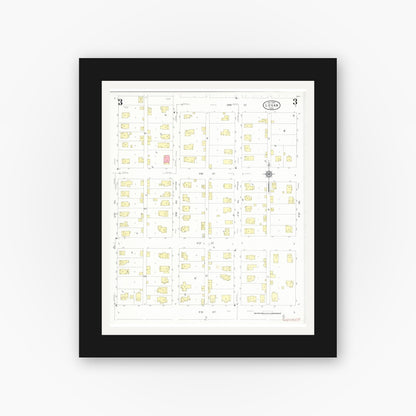 Old map wall art mockup — black gallery frame with white mat — Sanborn Fire Insurance Map from Logan, Harrison County, Iowa (1930), Sheet #0003