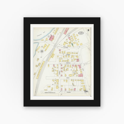 Old map wall art mockup — black gallery frame with white mat — Sanborn Fire Insurance Map from Chicopee, Hampden County, Massachusetts (1902), Sheet #0002