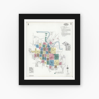 Old map wall art mockup — black gallery frame with white mat — Sanborn Fire Insurance Map from Ann Arbor, Washtenaw County, Michigan (1925), Sheet #0001
