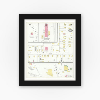 Old map wall art mockup — black gallery frame with white mat — Sanborn Fire Insurance Map from Salem, Columbiana County, Ohio (1926), Sheet #0021