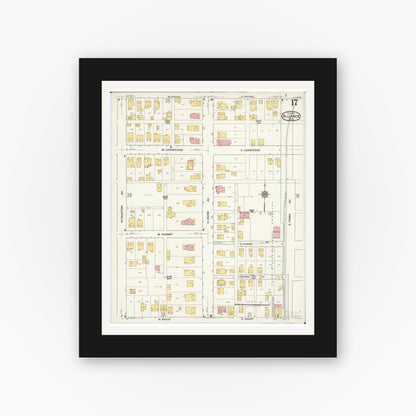 Old map wall art mockup — black gallery frame with white mat — Sanborn Fire Insurance Map from Alliance, Stark County, Ohio (1921), Sheet #0017