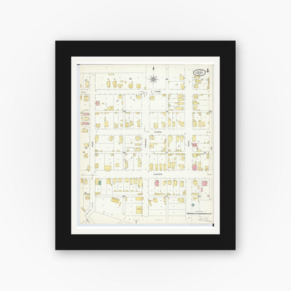 Old map wall art mockup — black gallery frame with white mat — Sanborn Fire Insurance Map from Logan, Hocking County, Ohio (1907), Sheet #0004