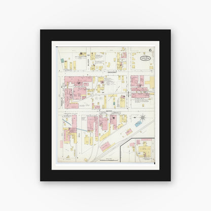 Old map wall art mockup — black gallery frame with white mat — Sanborn Fire Insurance Map from Salem, Columbiana County, Ohio (1892), Sheet #0006