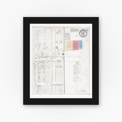 Old map wall art mockup — black gallery frame with white mat — Sanborn Fire Insurance Map from Bovey, Itasca County, Minnesota (1909) - Complete Map Set