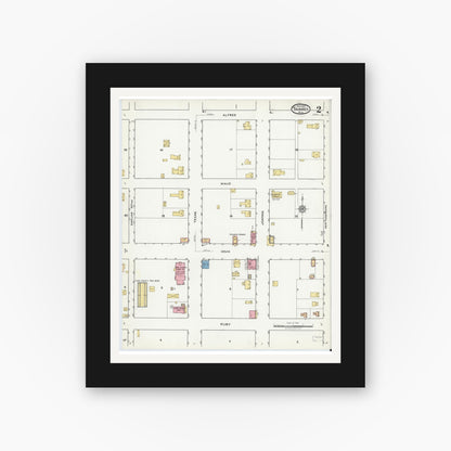 Old map wall art mockup — black gallery frame with white mat — Sanborn Fire Insurance Map from Tavares, Lake County, Florida (1920), Sheet #0002