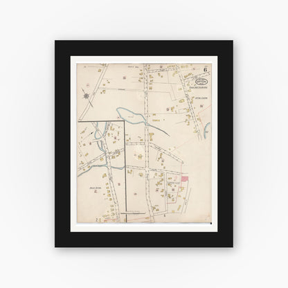 Old map wall art mockup — black gallery frame with white mat — Sanborn Fire Insurance Map from Upton, Worcester County, Massachusetts (1945), Sheet #0006