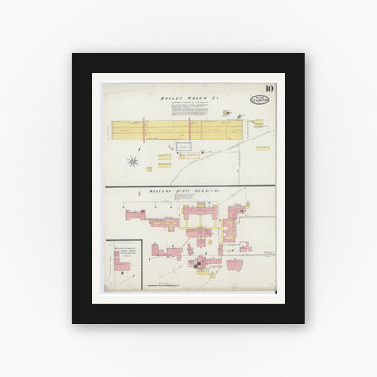 Old map wall art mockup — black gallery frame with white mat — Sanborn Fire Insurance Map from Staunton, Independent Cities, Virginia (1894), Sheet #0010