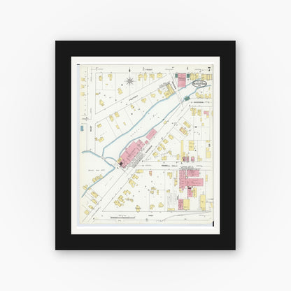 Old map wall art mockup — black gallery frame with white mat — Sanborn Fire Insurance Map from Beaver Dam, Dodge County, Wisconsin (1909), Sheet #0007