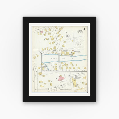 Old map wall art mockup — black gallery frame with white mat — Sanborn Fire Insurance Map from Adams, Jefferson County, New York (1906), Sheet #0004
