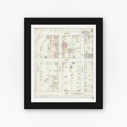 Old map wall art mockup — black gallery frame with white mat — Sanborn Fire Insurance Map from Reed City, Osceola County, Michigan (1884), Sheet #0002