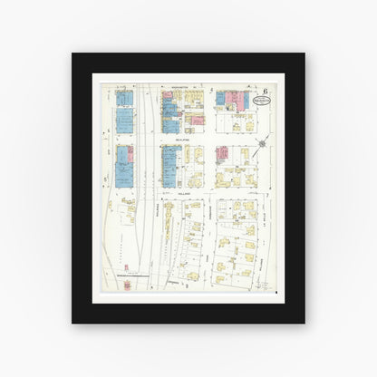 Old map wall art mockup — black gallery frame with white mat — Sanborn Fire Insurance Map from Navasota, Grimes County, Texas (1912), Sheet #0006