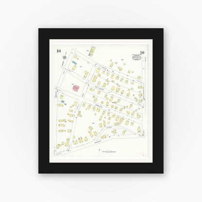 Old map wall art mockup — black gallery frame with white mat — Sanborn Fire Insurance Map from Athol, Worcester County, Massachusetts (1936), Sheet #0010