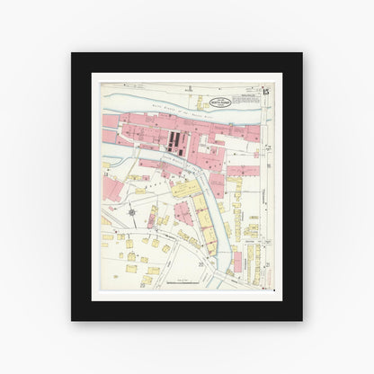 Old map wall art mockup — black gallery frame with white mat — Sanborn Fire Insurance Map from North Adams, Berkshire County, Massachusetts (1914), Sheet #0015