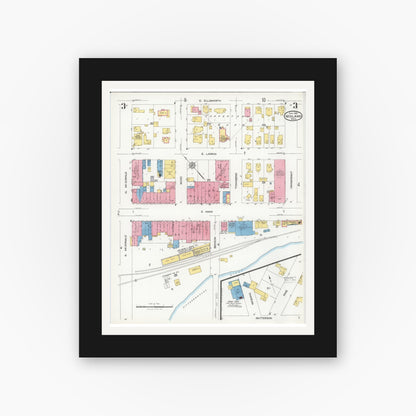 Old map wall art mockup — black gallery frame with white mat — Sanborn Fire Insurance Map from Midland, Midland County, Michigan (1926), Sheet #0003