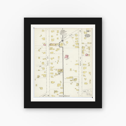Old map wall art mockup — black gallery frame with white mat — Sanborn Fire Insurance Map from Warren, Trumbull County, Ohio (1915), Sheet #0034