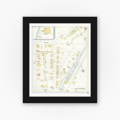 Old map wall art mockup — black gallery frame with white mat — Sanborn Fire Insurance Map from Hamilton, Butler County, Ohio (1899), Sheet #0012