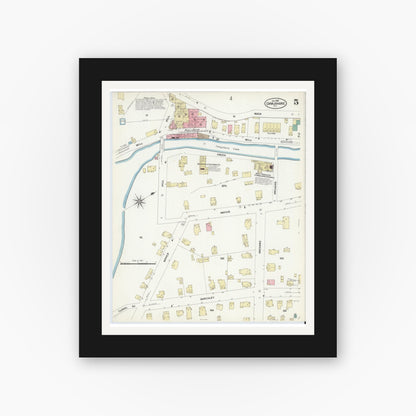 Old map wall art mockup — black gallery frame with white mat — Sanborn Fire Insurance Map from Canajoharie, Montgomery County, New York (1908), Sheet #0005