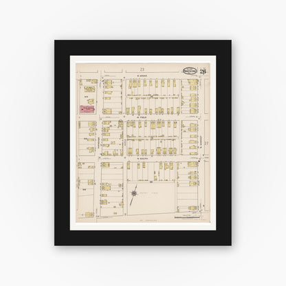 Old map wall art mockup — black gallery frame with white mat — Sanborn Fire Insurance Map from Nanticoke, Luzerne County, Pennsylvania (1920), Sheet #0026