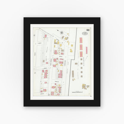 Old map wall art mockup — black gallery frame with white mat — Sanborn Fire Insurance Map from El Paso, El Paso County, Texas (1905), Sheet #0028