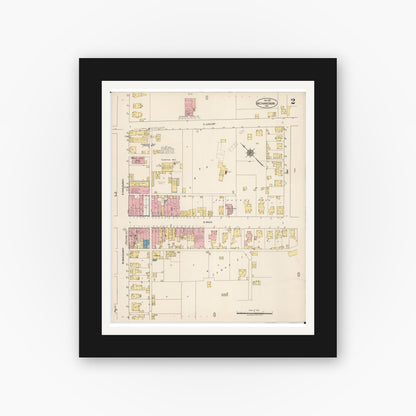 Old map wall art mockup — black gallery frame with white mat — Sanborn Fire Insurance Map from Mechanicsburg, Champaign County, Ohio (1921), Sheet #0002