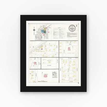 Old map wall art mockup — black gallery frame with white mat — Sanborn Fire Insurance Map from Osceola, Clarke County, Iowa (1913) â€” Complete Set