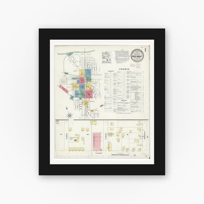 Old map wall art mockup — black gallery frame with white mat — Sanborn Fire Insurance Map from Rocky Mount, Edgecombe And Nash Counties, North Carolina (1907) - Complete Map Set