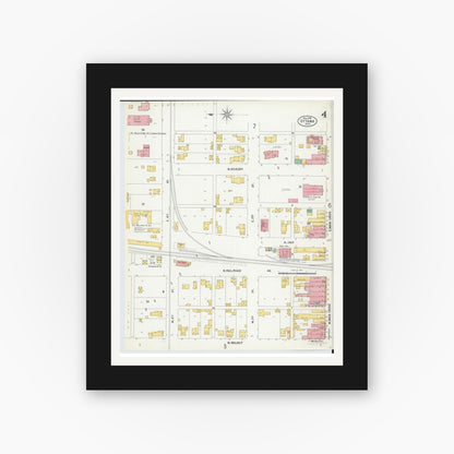 Old map wall art mockup — black gallery frame with white mat — Sanborn Fire Insurance Map from Ottawa, Putnam County, Ohio (1900), Sheet #0004