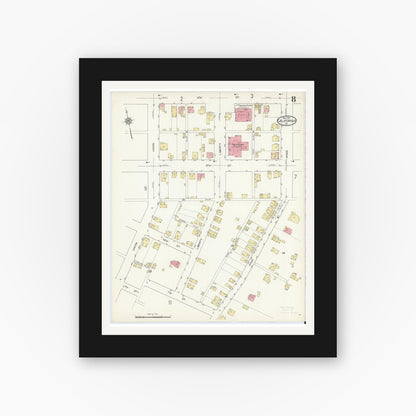 Old map wall art mockup — black gallery frame with white mat — Sanborn Fire Insurance Map from California, Washington County, Pennsylvania (1913), Sheet #0008